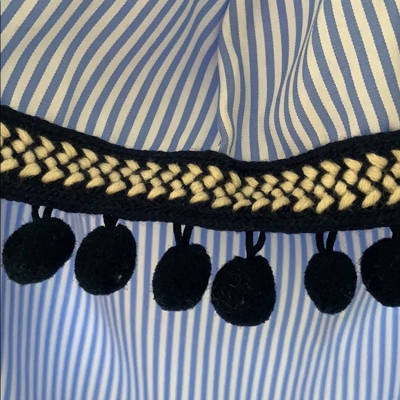 Strapless Blue & White striped Dress w/ pom poms - Picture 3 of 6